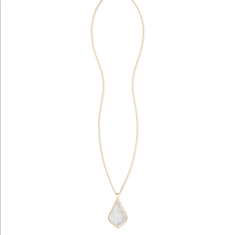 Aiden Long Pendant Necklace in Rhodium/Gold Mix